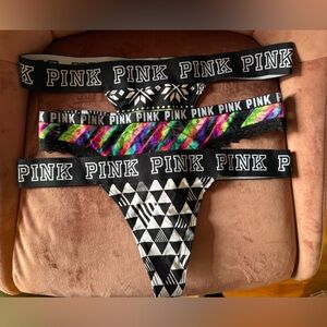 PINK Victoria's Secret Black thongs Underwear with Colorful Accents (NEW)